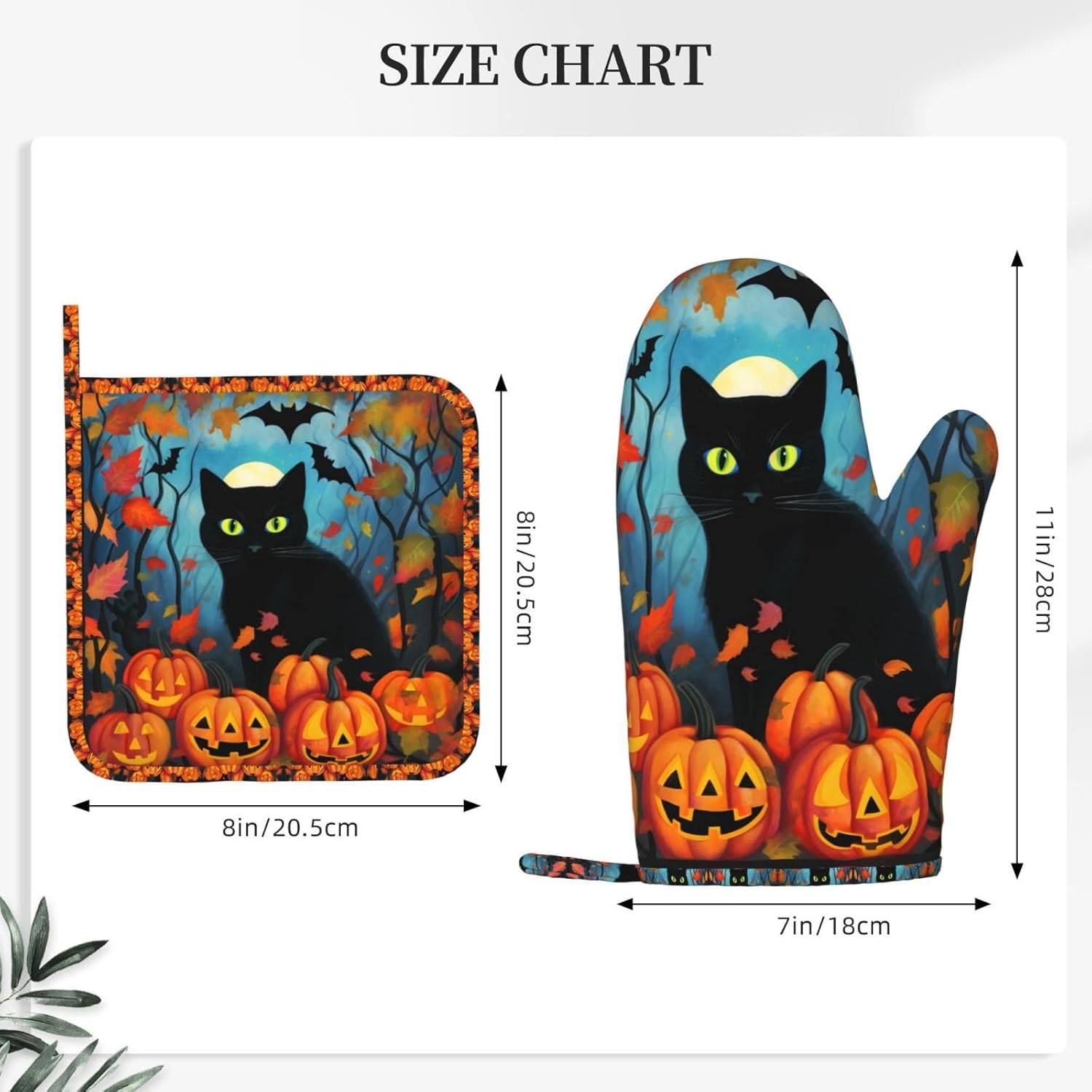 Black Cat Oven Mitts Pot Holders Set