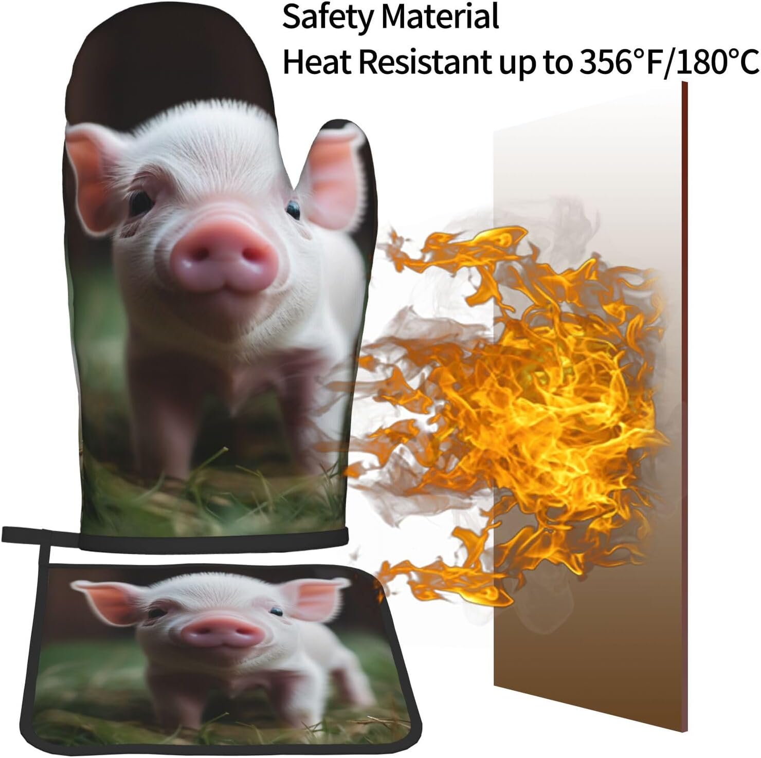 Cute Baby Pig Printed Oven Mitts and Pot Holders 2PCS Set