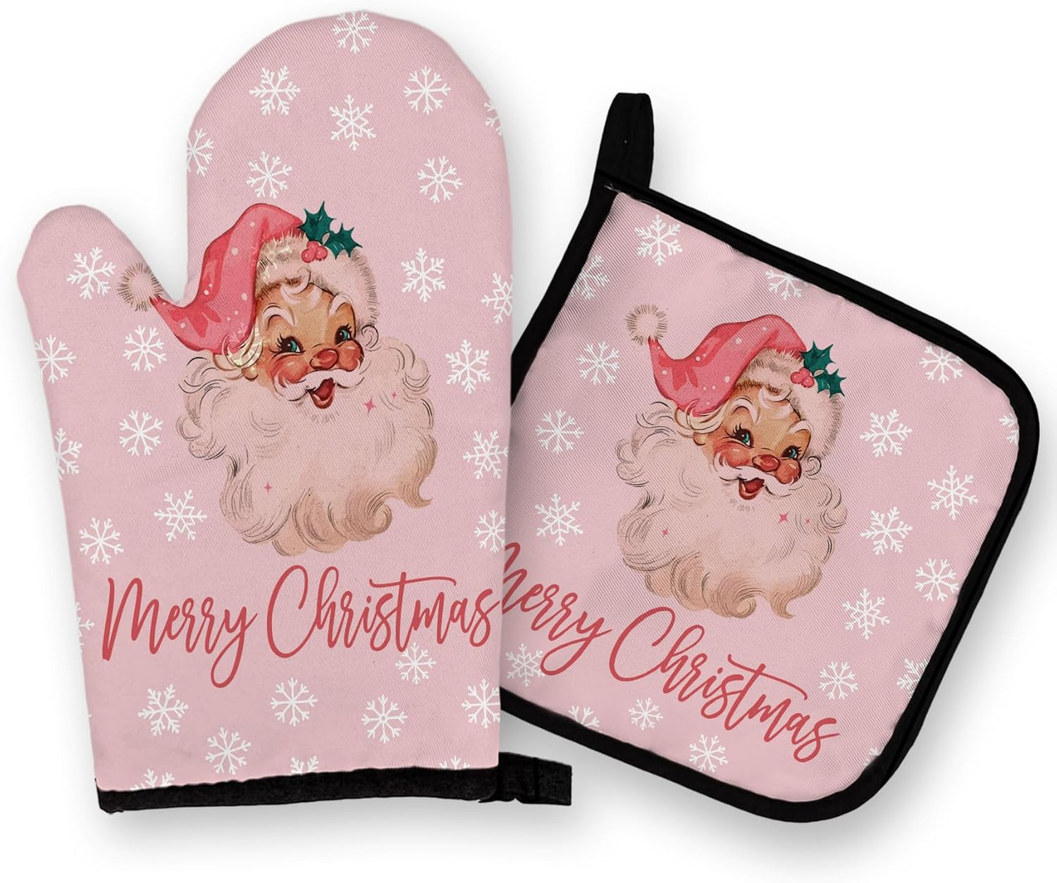 OHSUL Pink Christmas Oven Mitts and Pot Holders Set