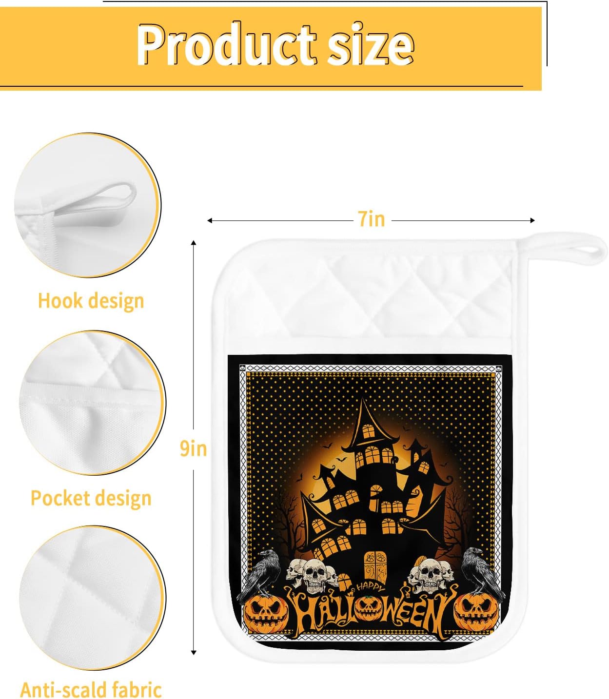 Halloween Creepy Spooky Pot Holder Set 5pcs