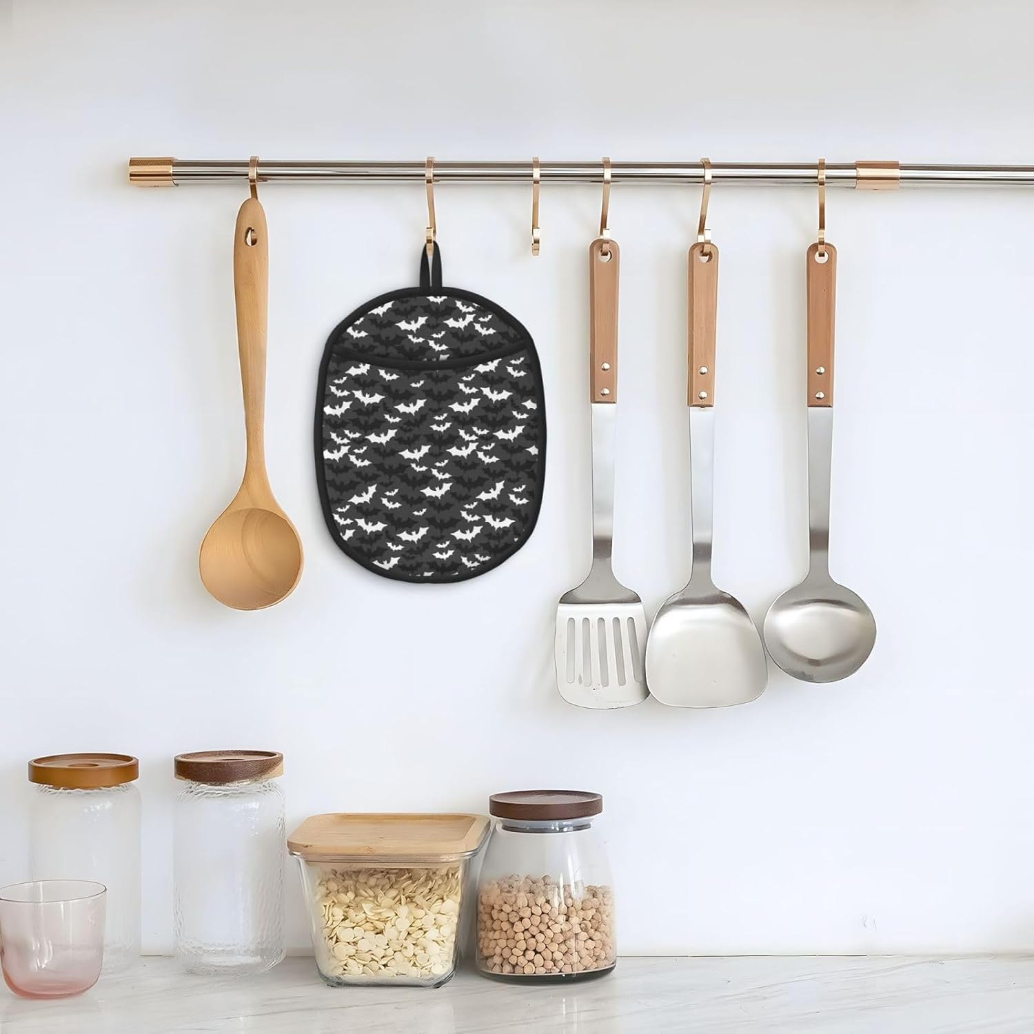 Vivid Halloween Bats Grey Oven Pot Holder Set