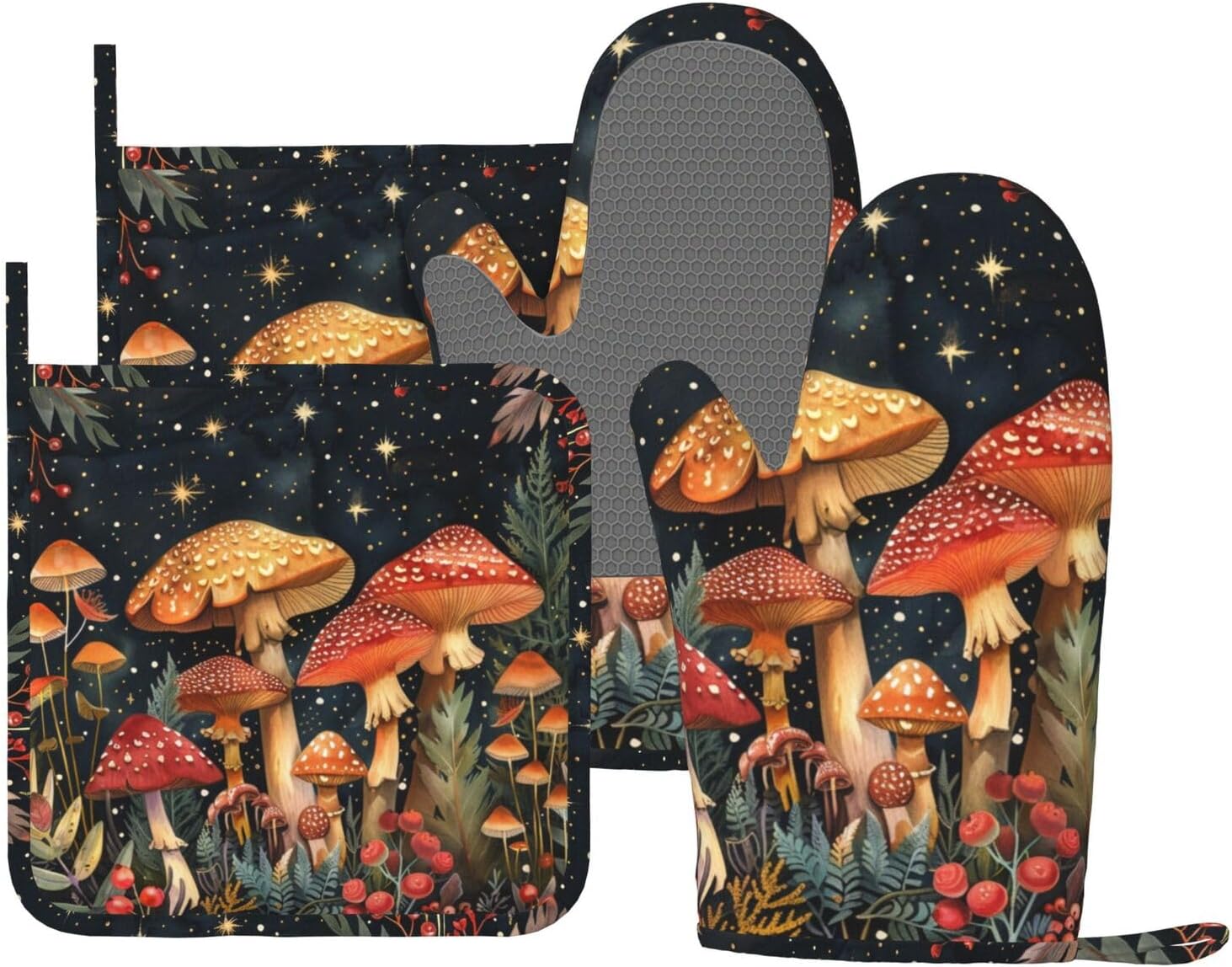 Mushroom Forest Oven Mitts Set of 4