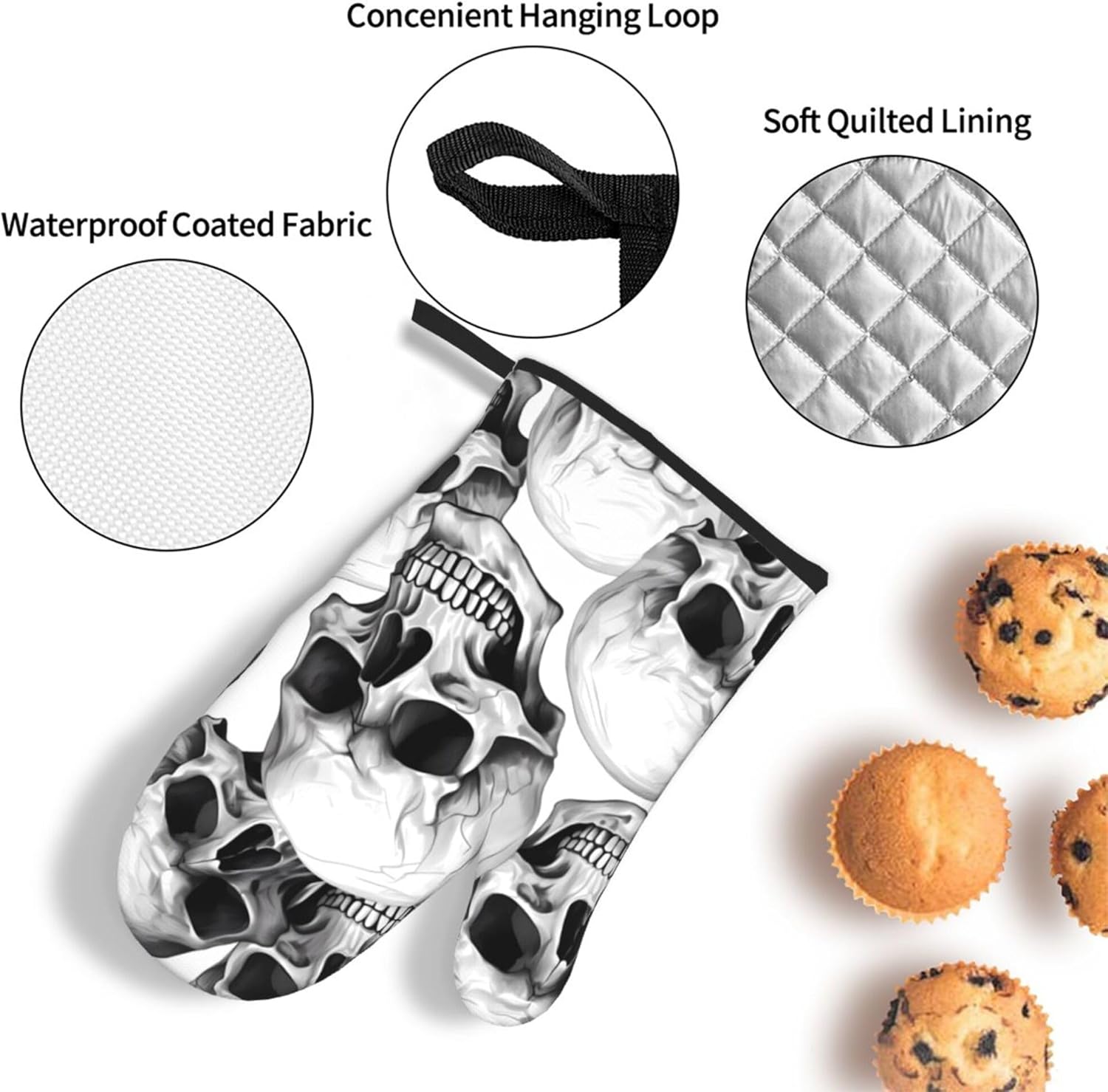 Halloween Skull Oven Mitts Pot Holders for Day of the Dead