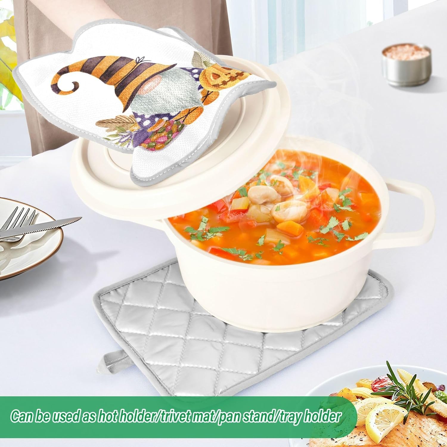 OurVii 2Pcs Halloween Gnome Pot Holder Set Heat Resistant Kitchen Baking and Cooking