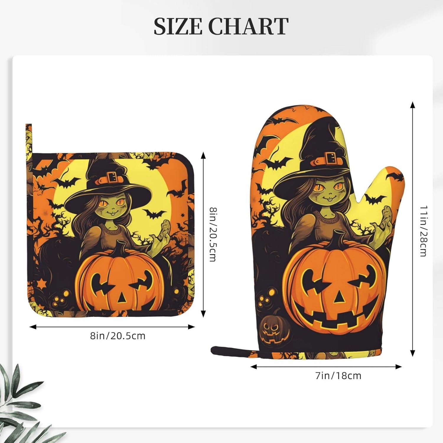 2 pcs Halloween Pumpkin Witch Oven Mitts Set
