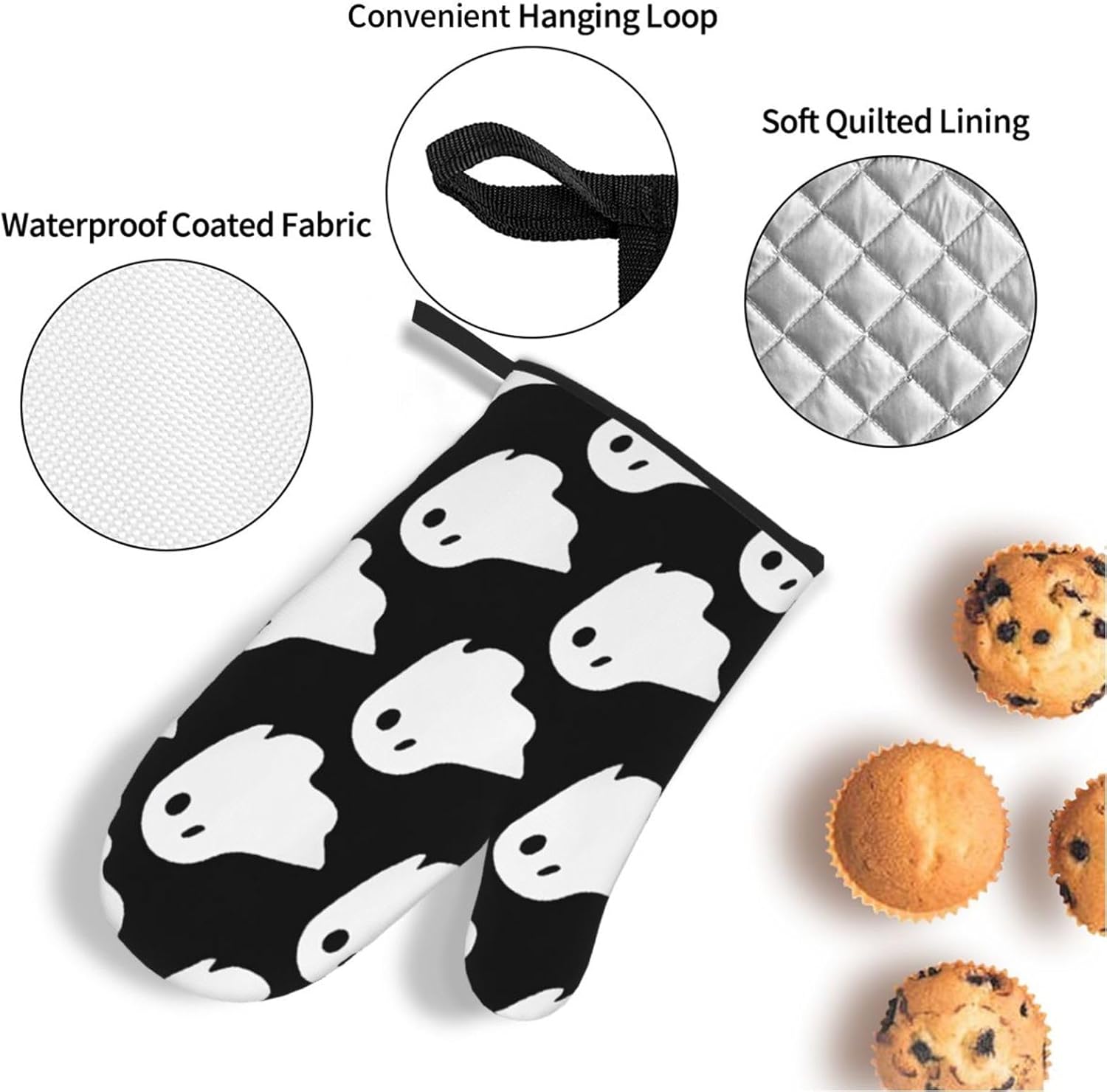 Cute White Halloween Pattern Oven Mitts and Pot Holders Set