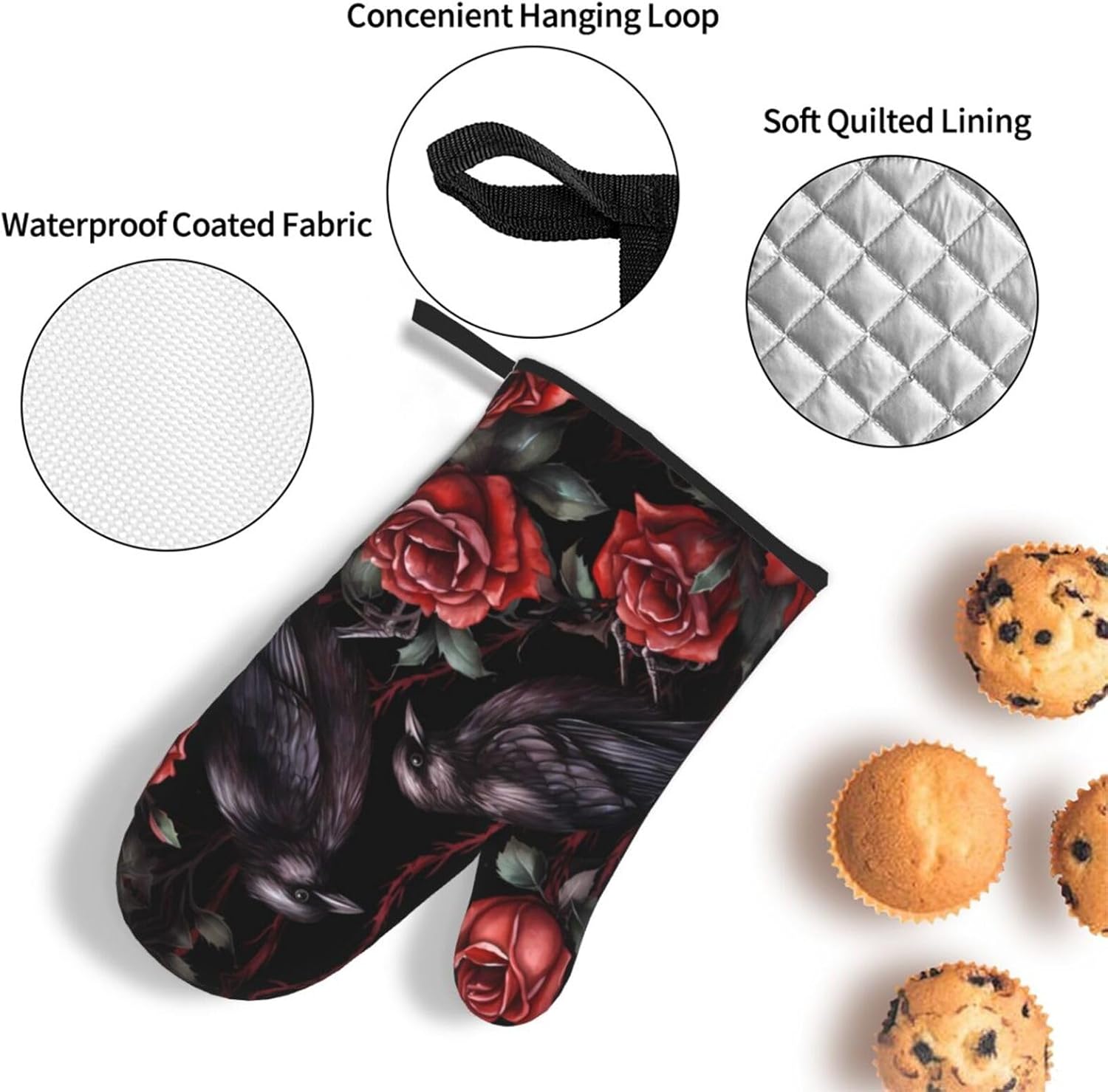 DXTKWL Halloween Rose Crows Oven Mitt Set of 3