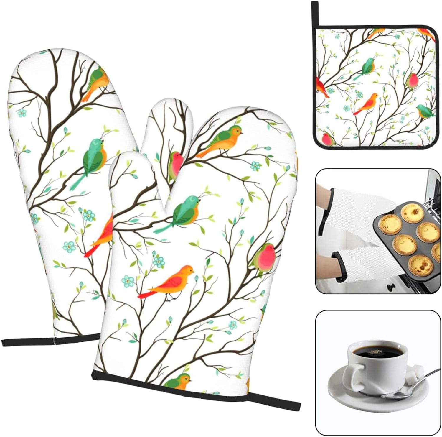 Cute-Loving LANAIQO Birds Oven Mitts Set