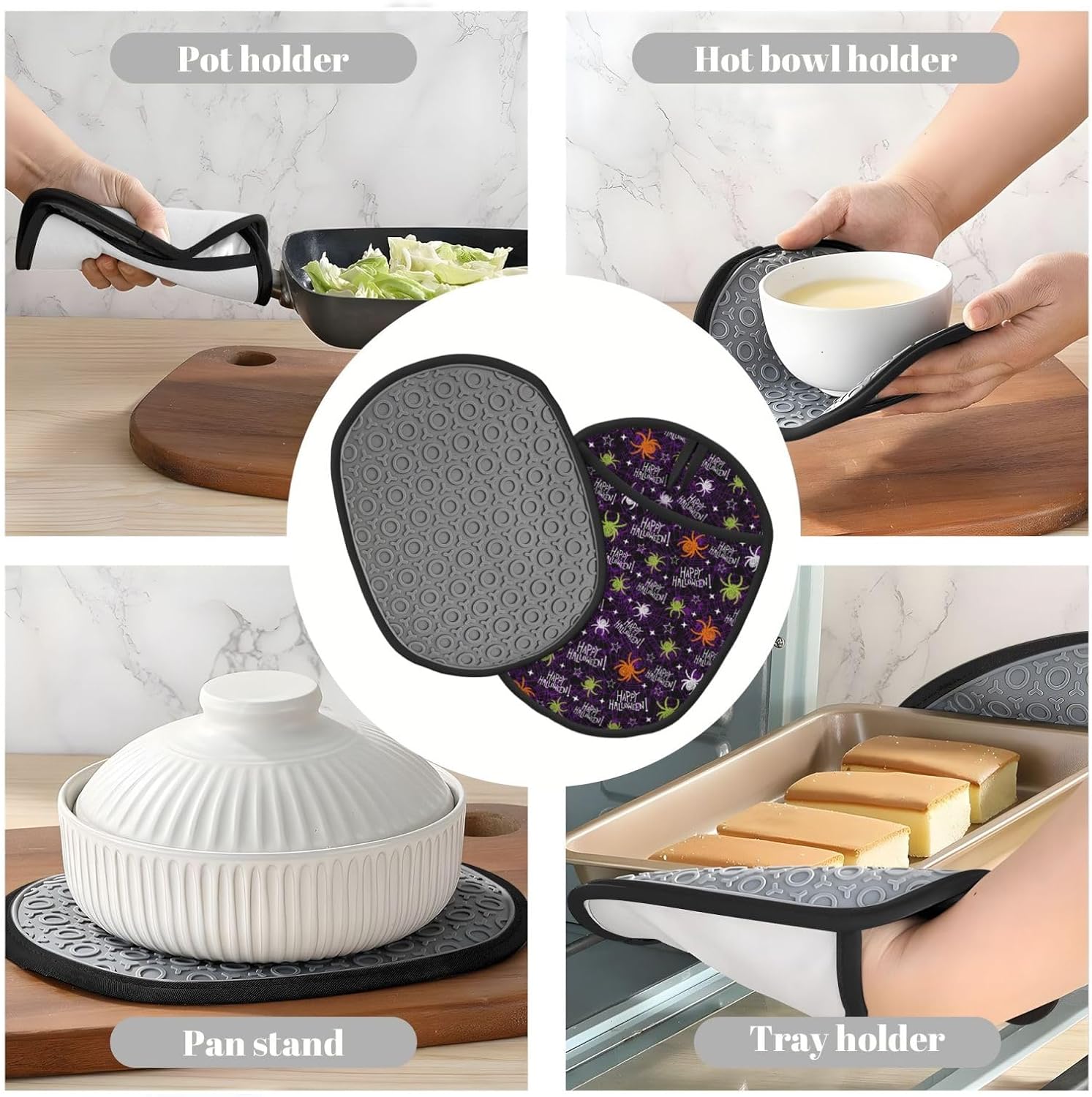 Halloween Pot Holders for Kitchen Heat Resistant Oven Mitts with Pocket