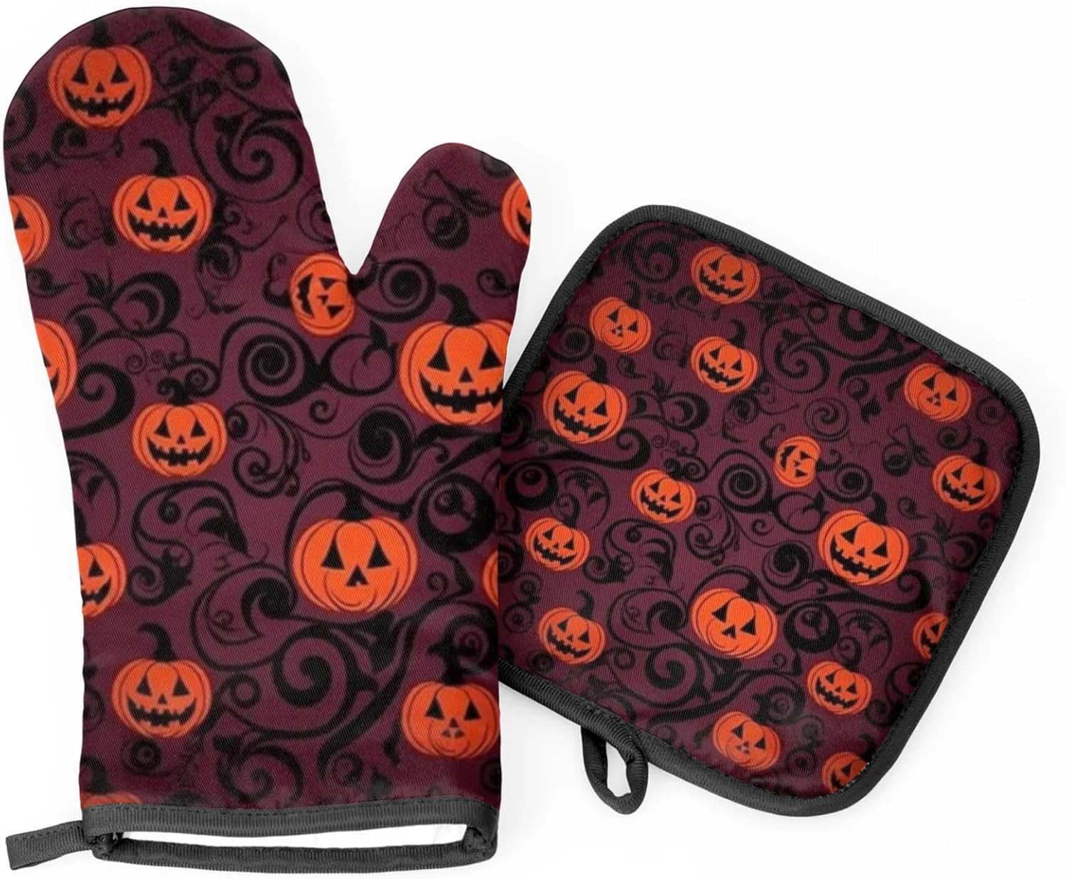 Aglebo Halloween Pumpkin Oven Mitts and Pot Holders Set of 2