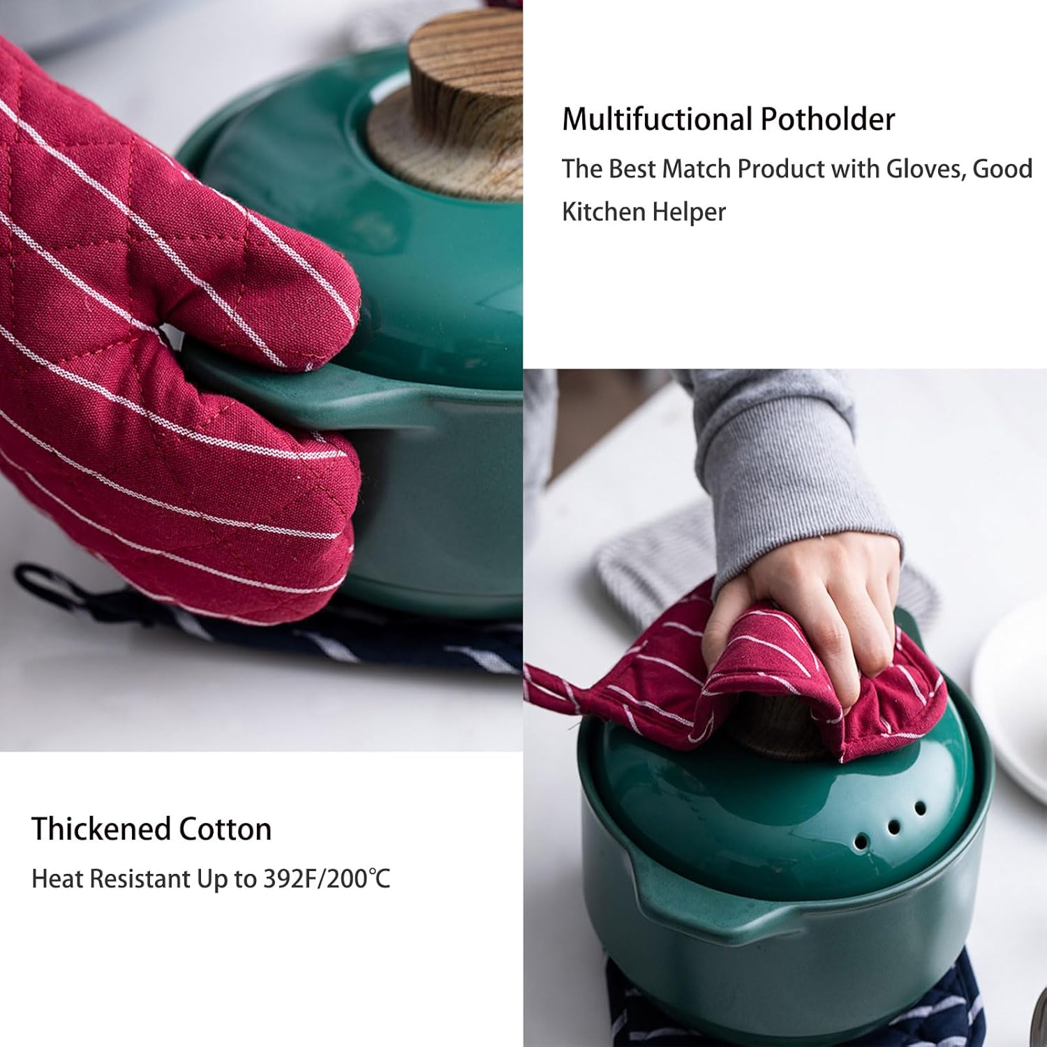 4-Piece Heat-Resistant Oven Mitts Pot Holder Set Durable Easy to Clean