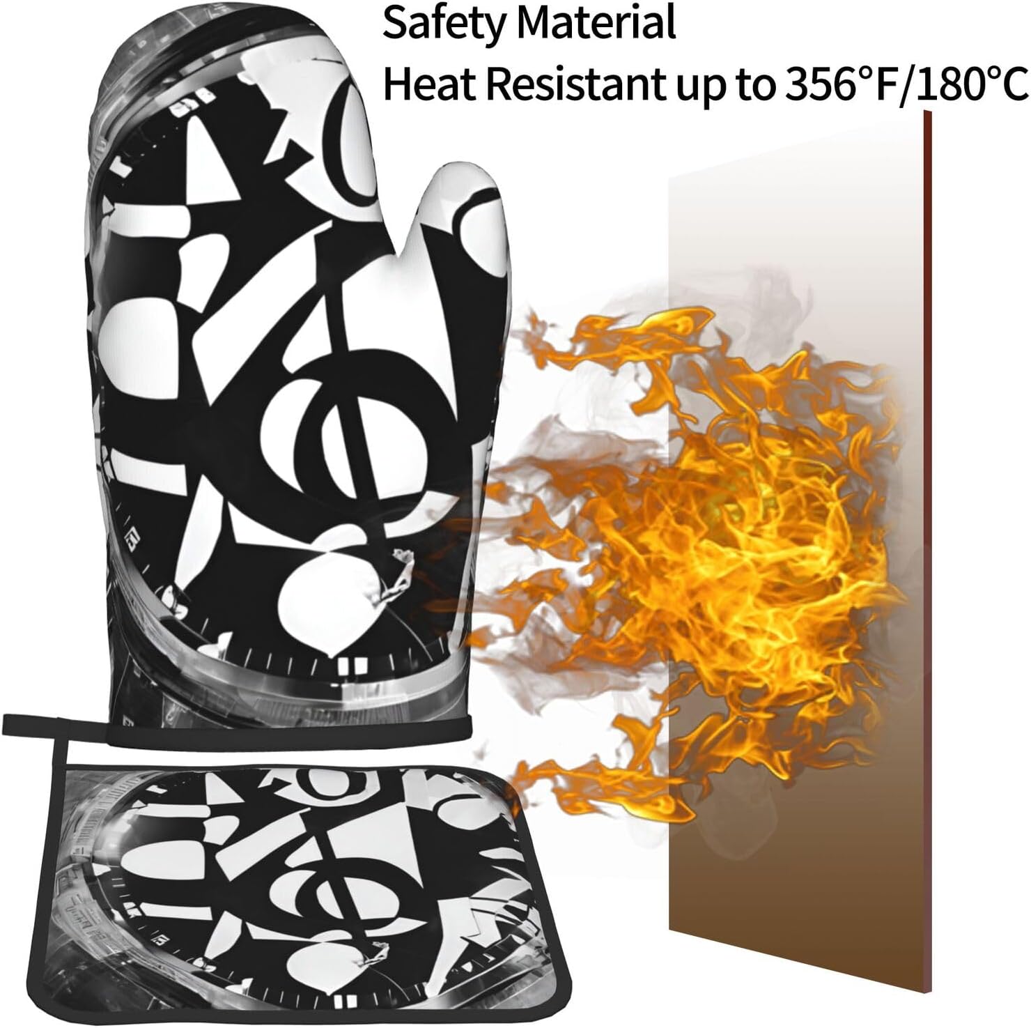 Musical Theme Oven Mitt Pot Holder Set