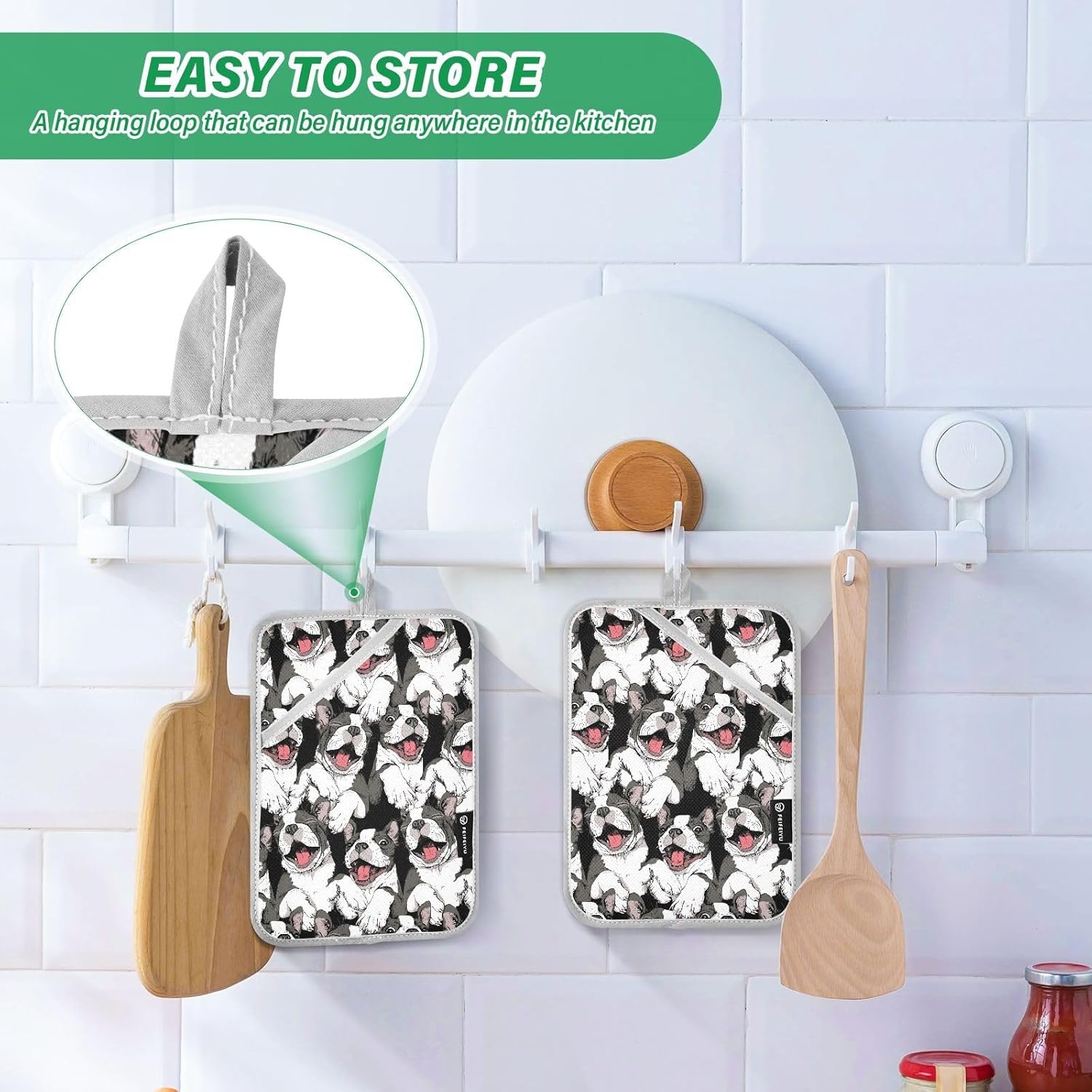 Dalzium Funny Boston Terrier Potholder Set of 2