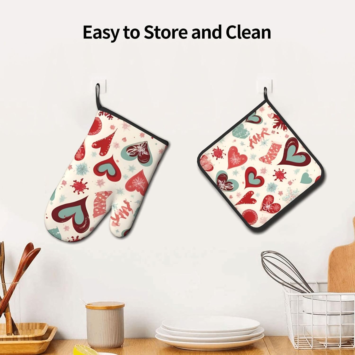 Perfect Heart-Shaped Oven Mitts and Pot Holders 2-Pack
