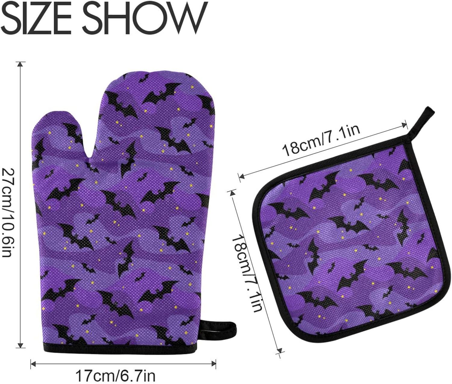 Halloween Black Bat Oven Mitts and Pot Holders