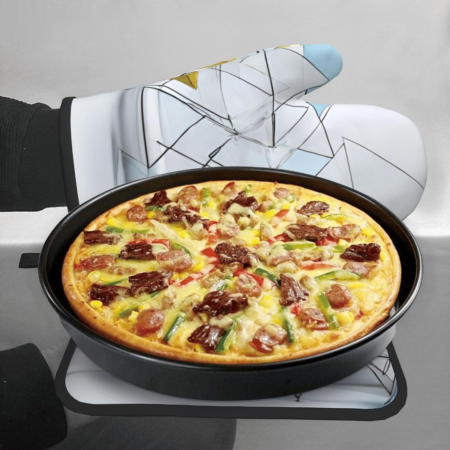 Quopvn Abstract Geometric Pattern Oven Mitts 2pcs Set