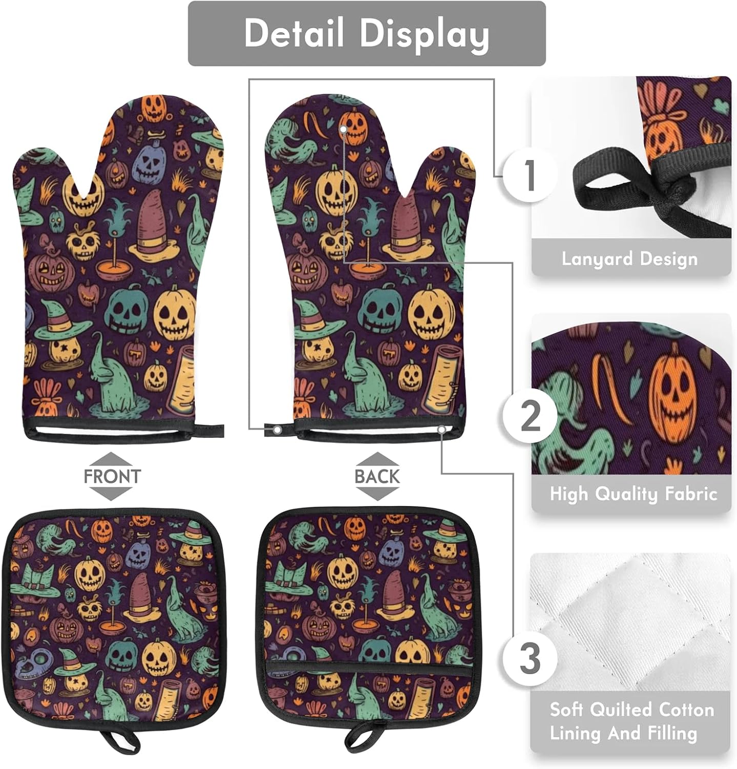 Halloween Abstract Pumpkins Oven Mitts Pot Holders
