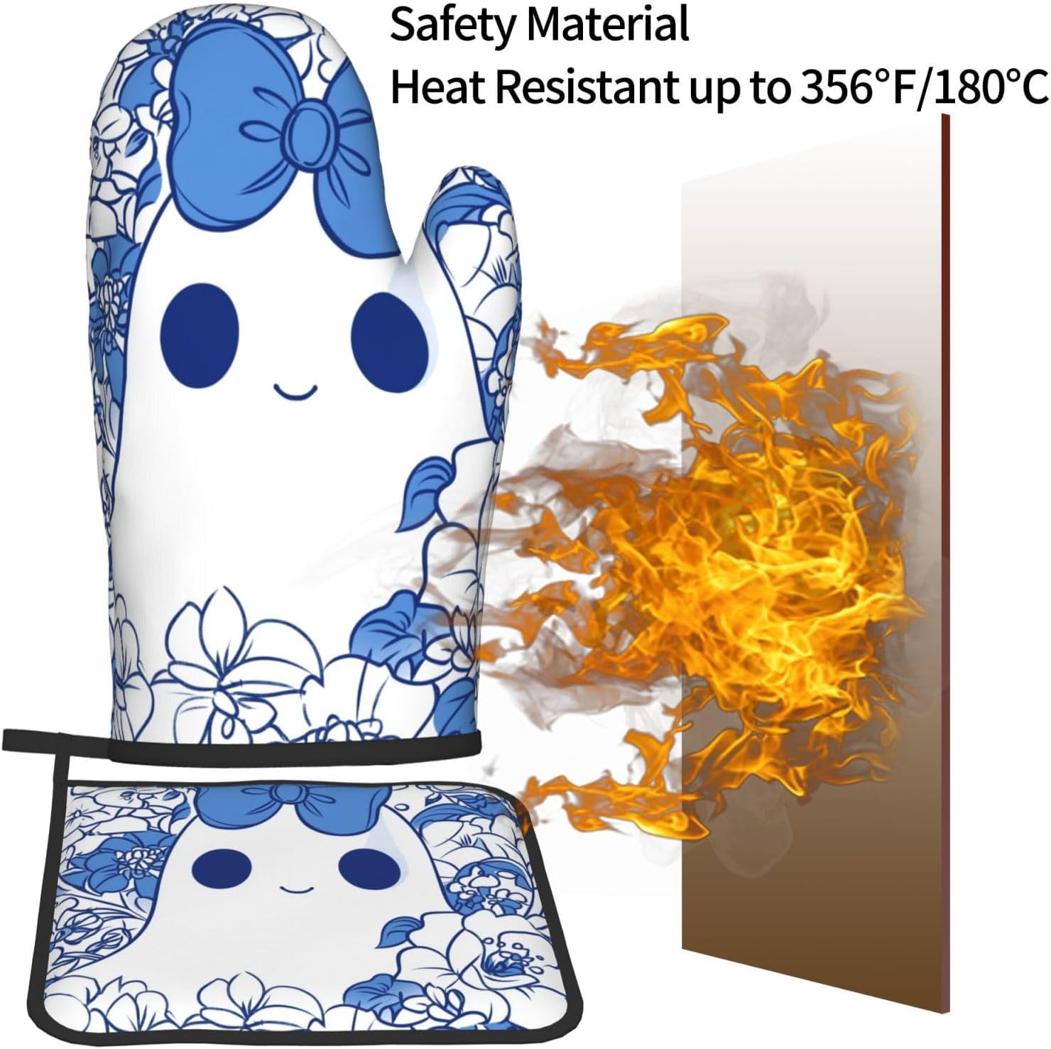 Halloween Specialty - Ghost Oven Mitts with Bow Pot Holders Set