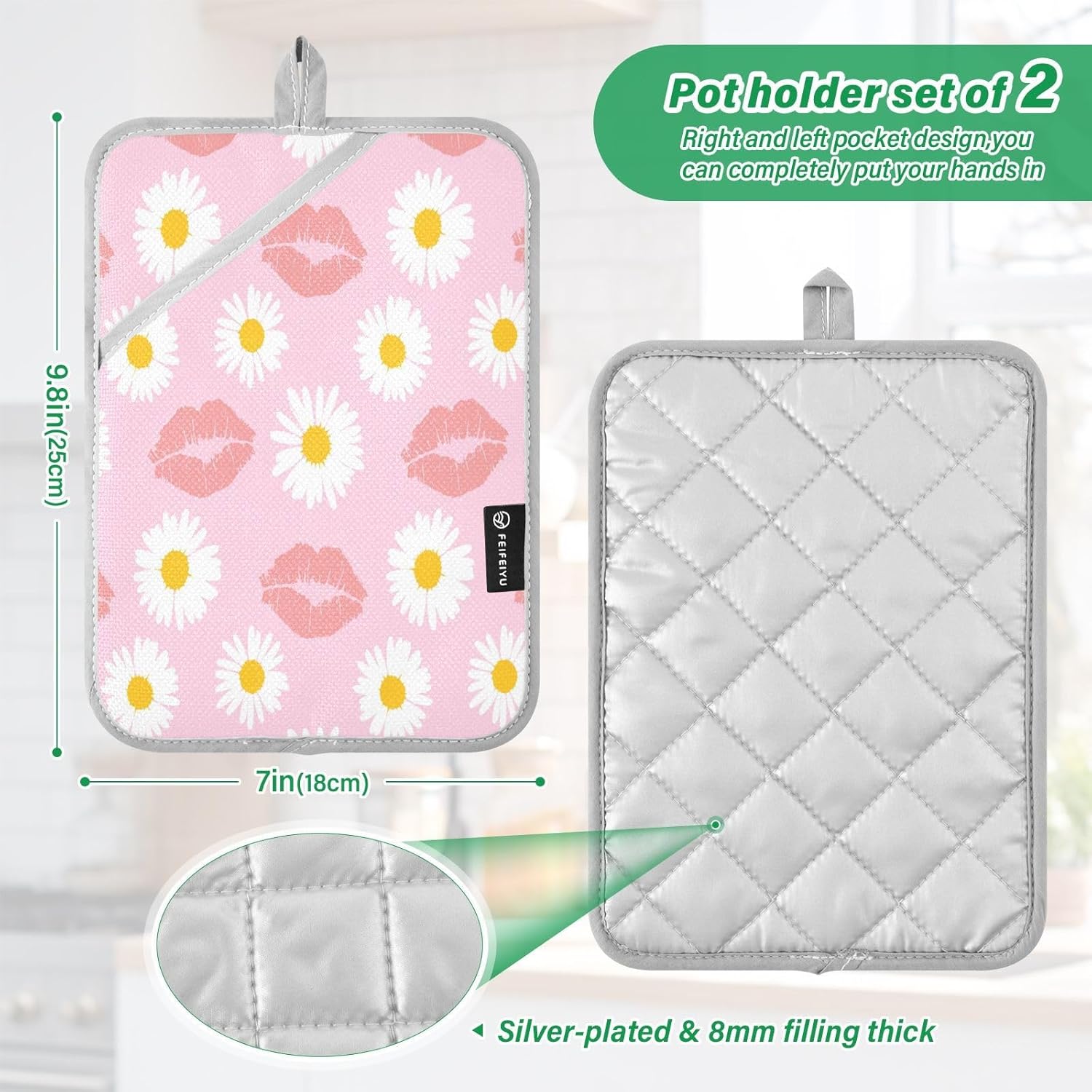 KCldeci Chamomile Heat-Resistant Potholders Set of 2