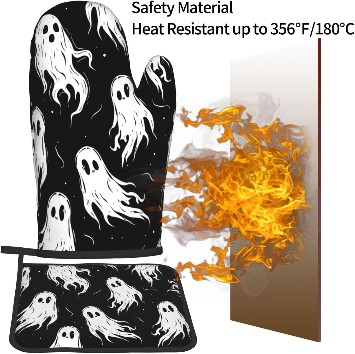 Gothantine Halloween Ghost Oven Mitts Pot Holders Set