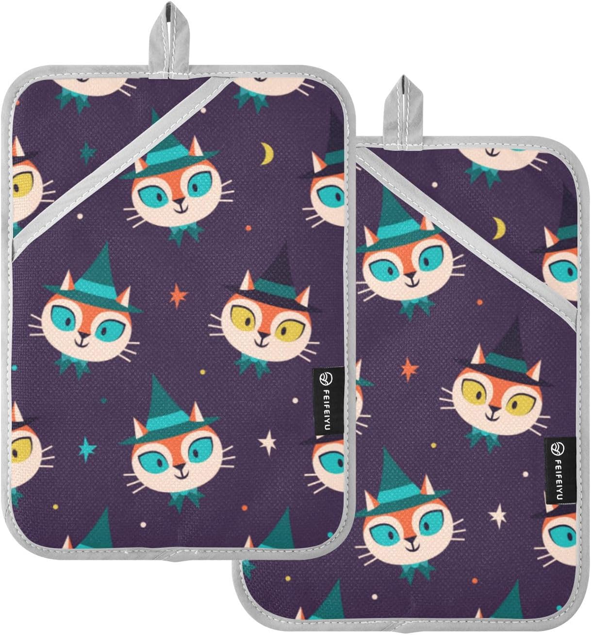 2Pcs Halloween Cute Cat Pot Holder Set