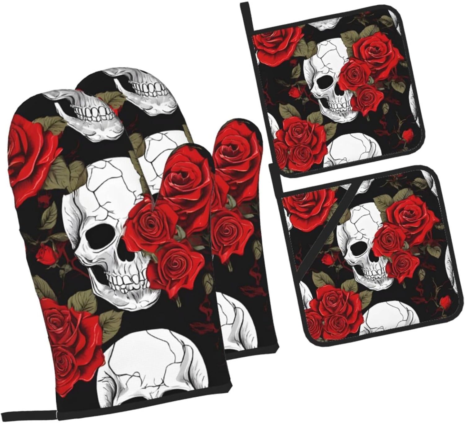 Heat Resistant Halloween Oven Mitts Set of 4 - Perfect for Cooking Baking