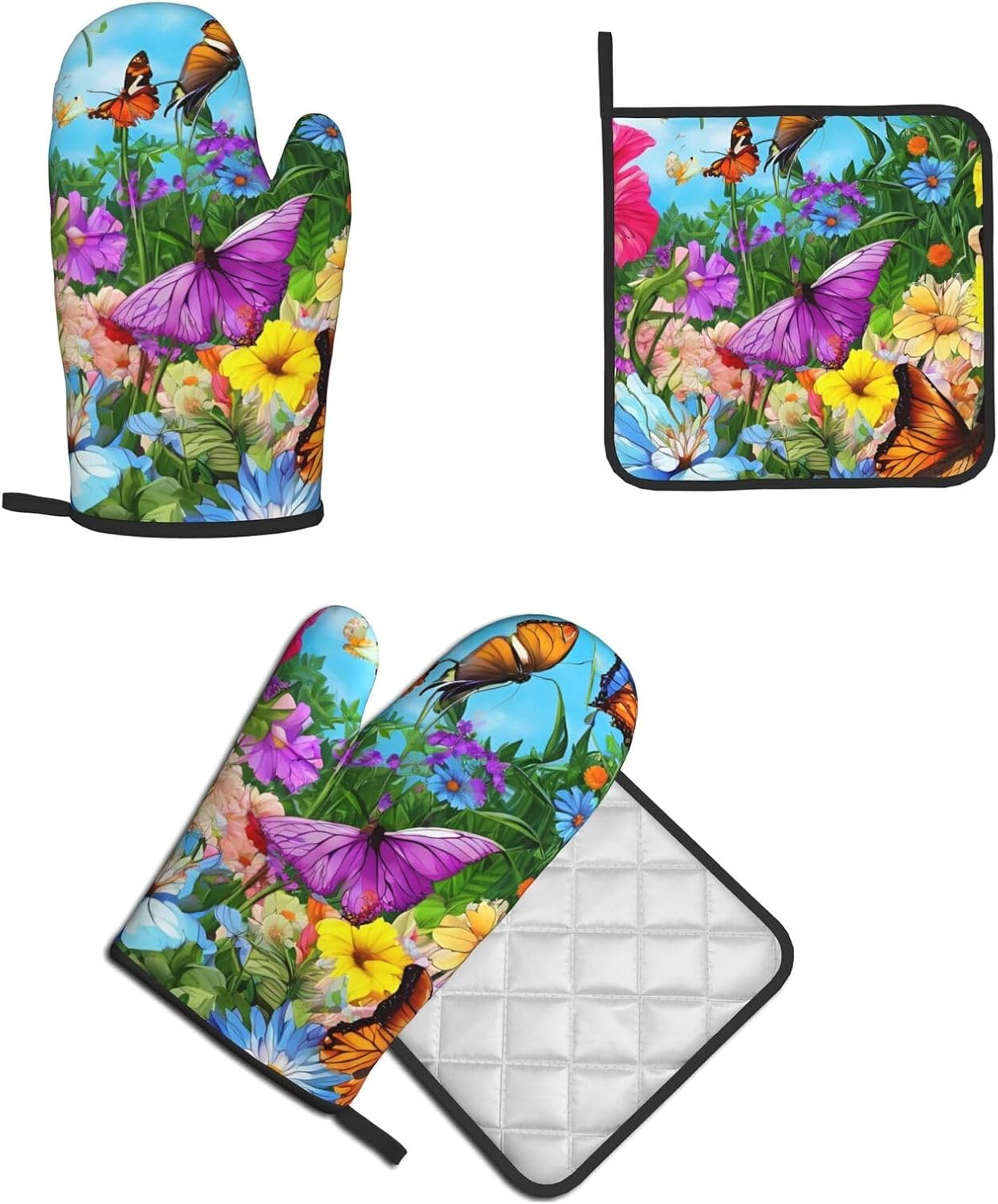 Cute Bird Flower Printed Oven Mitts Potholders