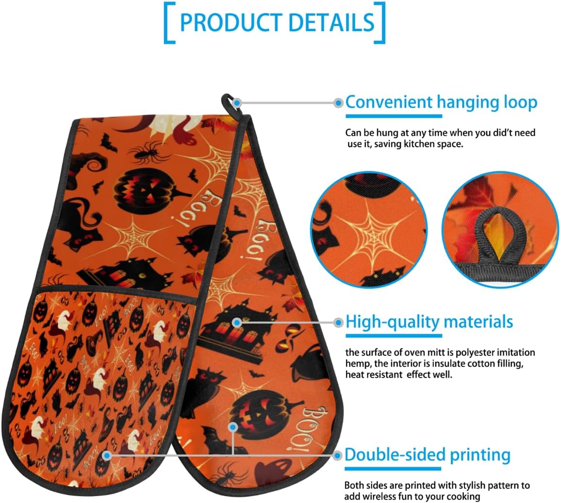 Funny Halloween Double Oven Mitts Heat Resistant with Hanging