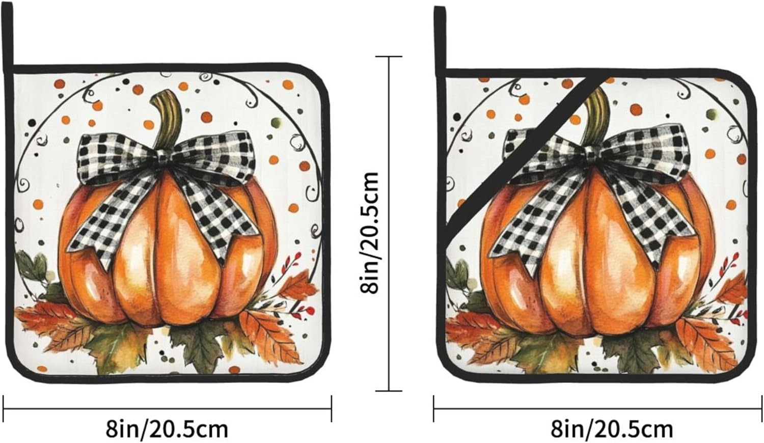 Orange Polka Dot Fall Pumpkin Pot Holder Set of 2 - Heat Resistant