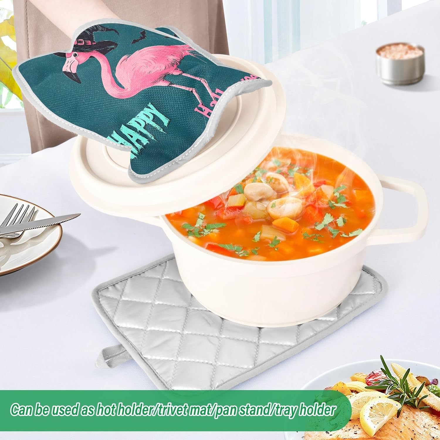 Halloween Flamingo Green Pot Holders