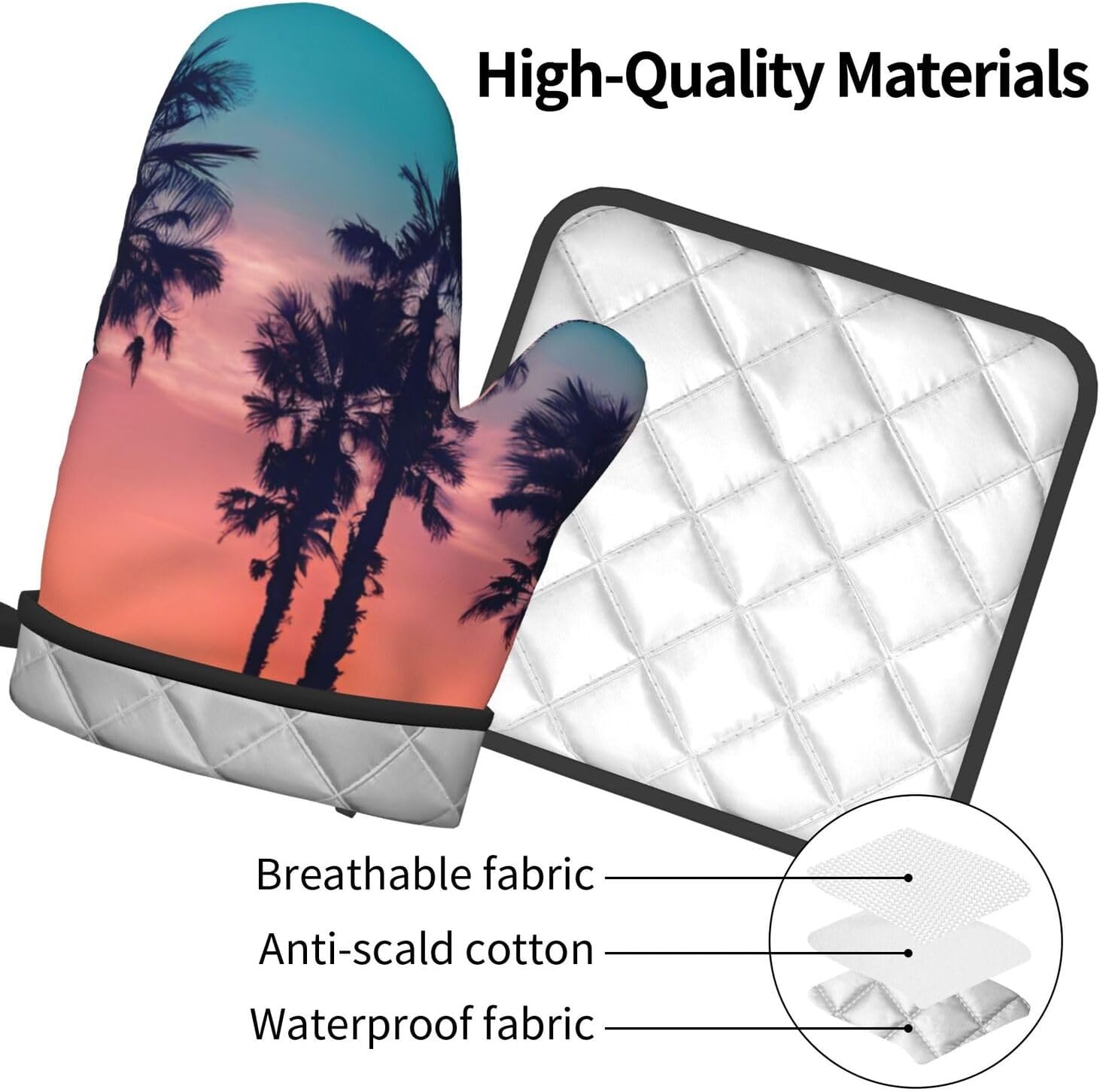 Palm Tree Sunset Oven Mitt and Pot Holder Set