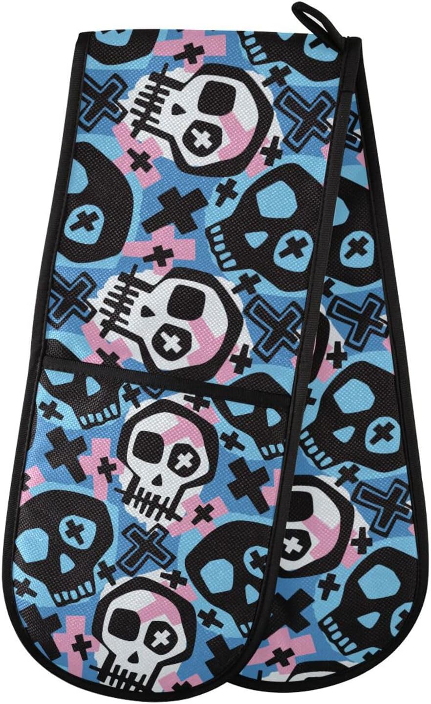 Funky Skull Happy Halloween Double Oven Mitt for Cooking Baking
