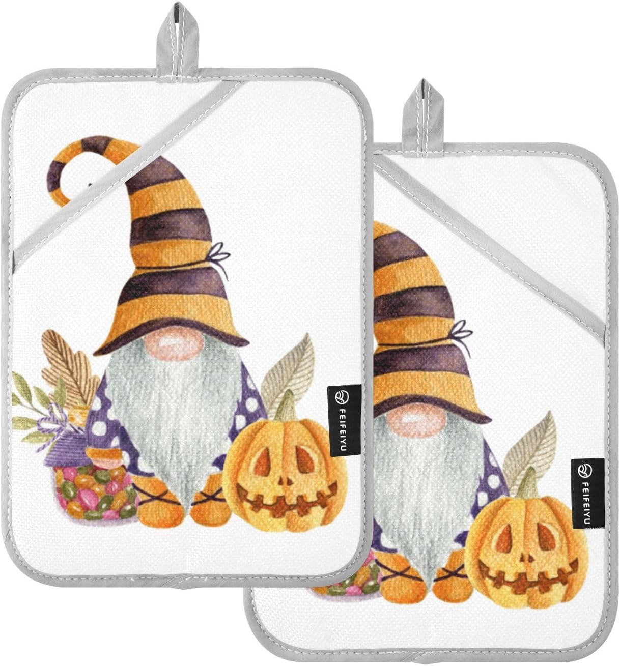 OurVii 2Pcs Halloween Gnome Pot Holder Set Heat Resistant Kitchen Baking and Cooking