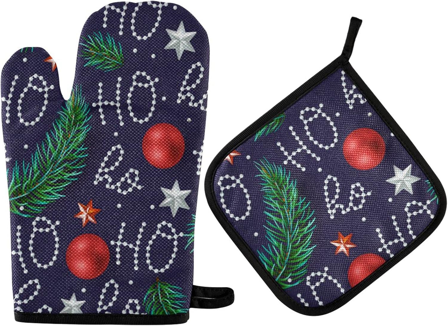 Cheerful Hohoho Christmas Oven Mitt and Pot Holder Set