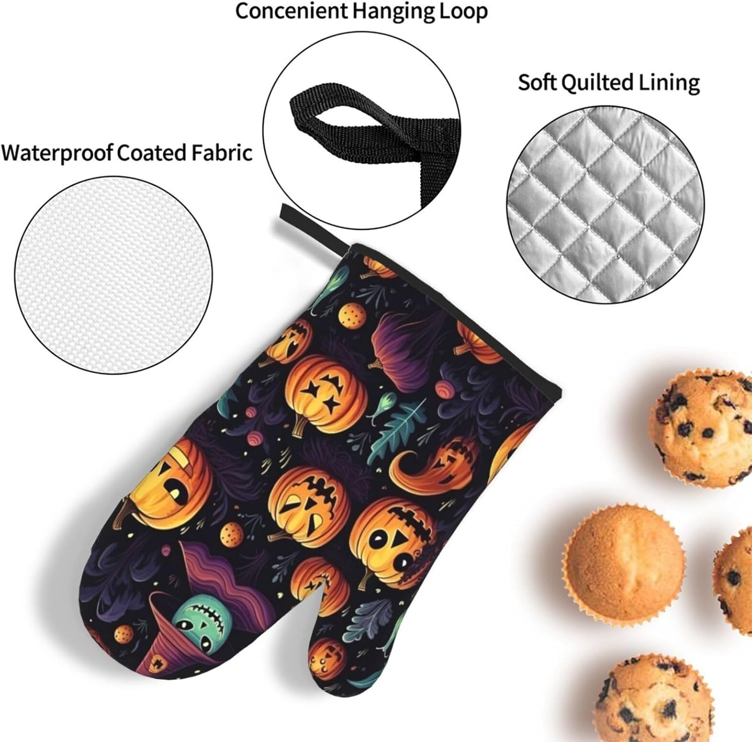 Spooky Halloween Heat-Resistant Oven Mitts for Grilling Cooking