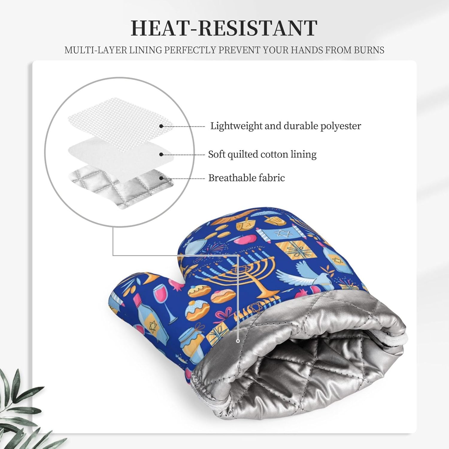 Happy Hanukkah Silicone Oven Mitts for Kitchen Baking BBQ