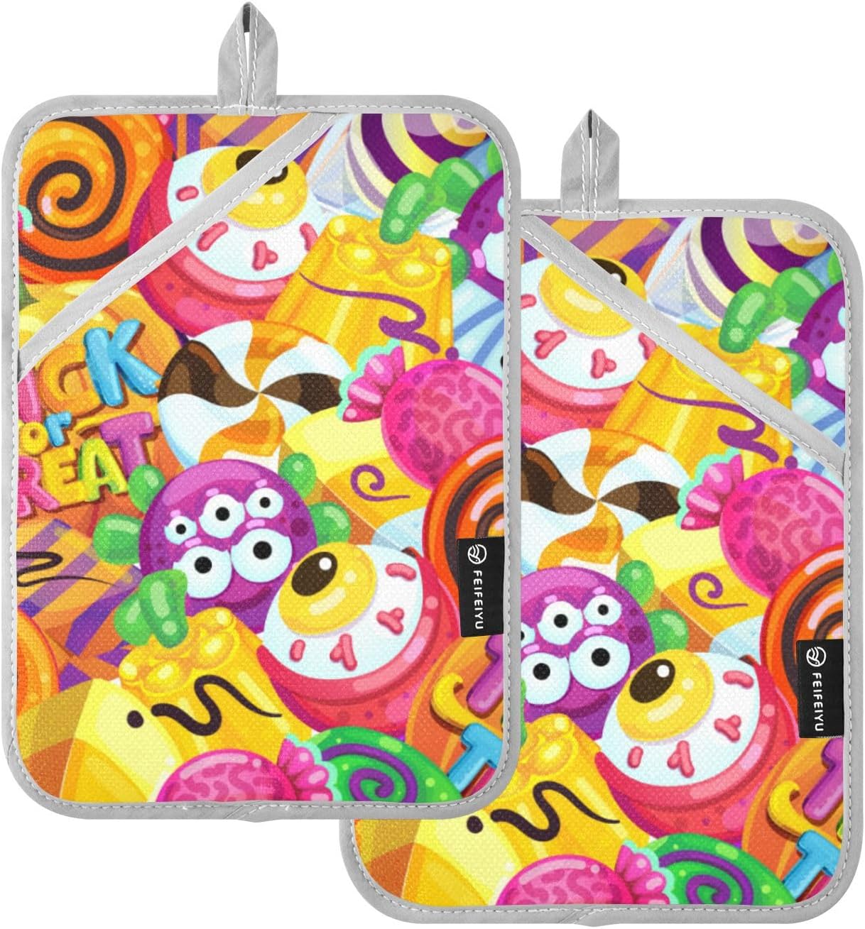 2Pcs Trick Or Treat Pot Holder Set Non-Slip Potholders with Pockets