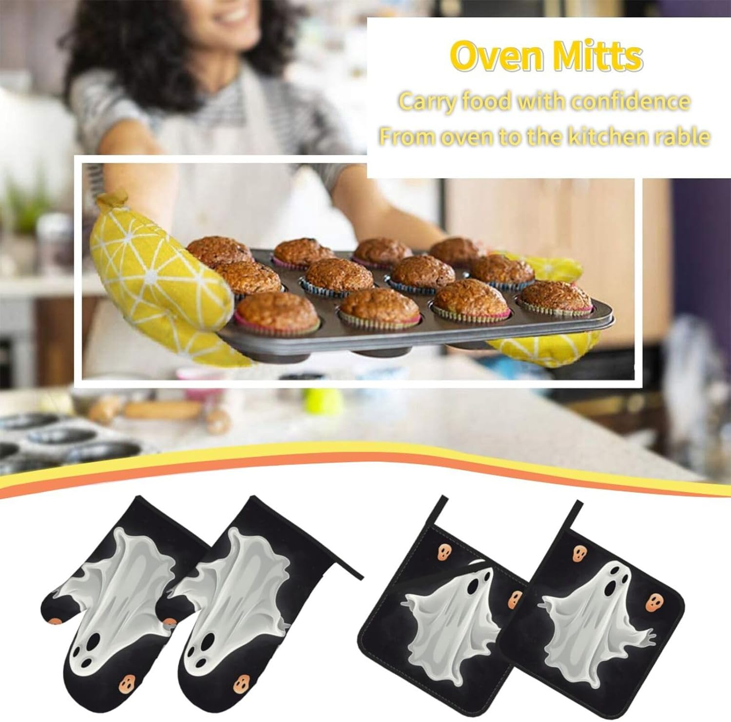 Oven Mitt Set for Baking Heat Resistant Halloween-ER Halloween Tools