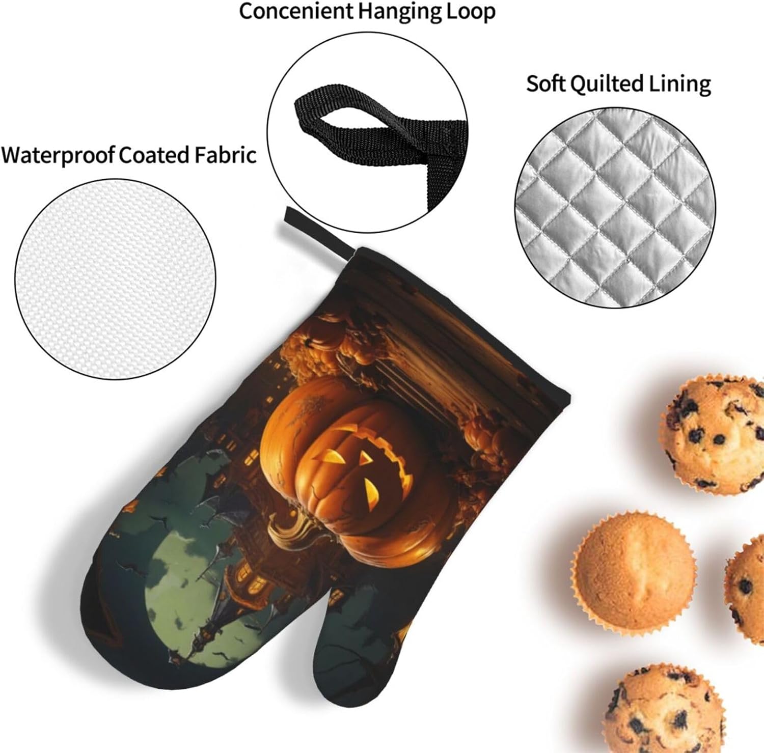XTUAG pumpkin Halloween oven mitts and pot holders 3 piece set