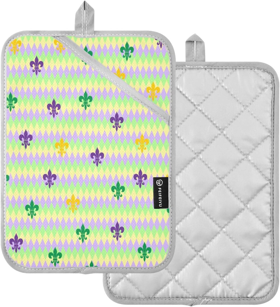 Mardi Gras Purple Fleur-de-lis Lily Potholders Heat-Resistant Oven Mitts