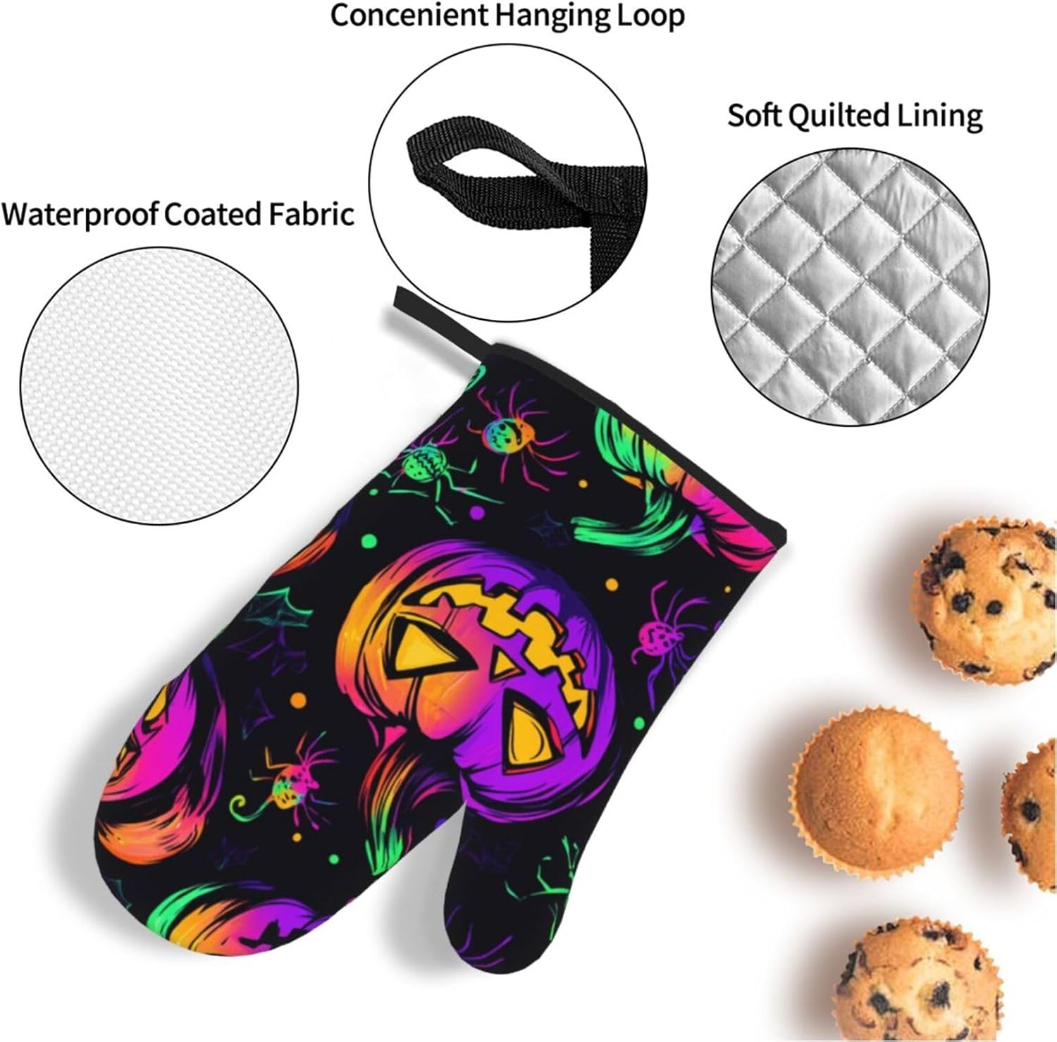 Halloween-Themed 4-Piece Oven Mitts Pot Holders Set for Baking Cooking