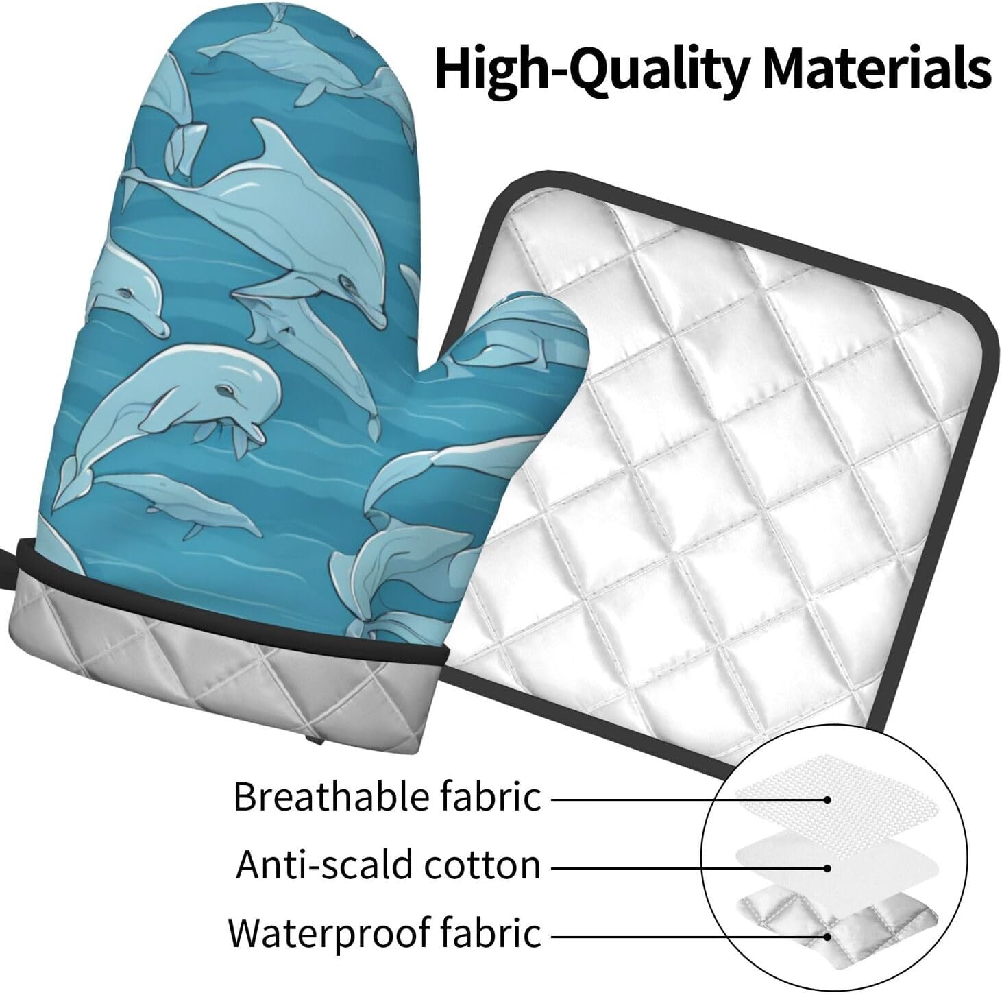 Dolphin Printed Oven Mitts Non-Slip Potholders for Kitchen Expert Needs