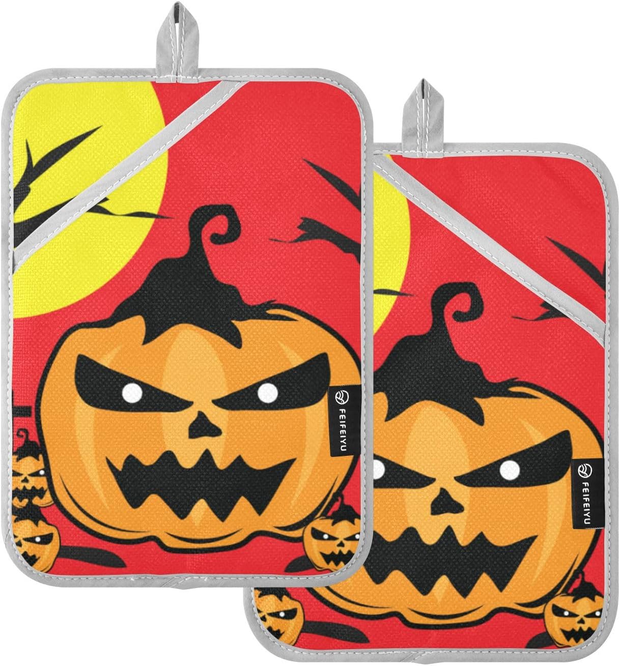 2-Piece Halloween Apparitional Jack-o-Lantern Potholders Set