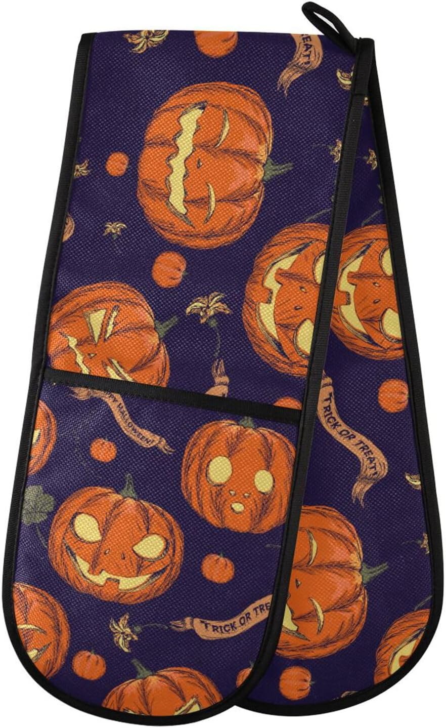 Halloween Seamlessly Orange Pumpkins on Blue Pot Holder Oven Mitts