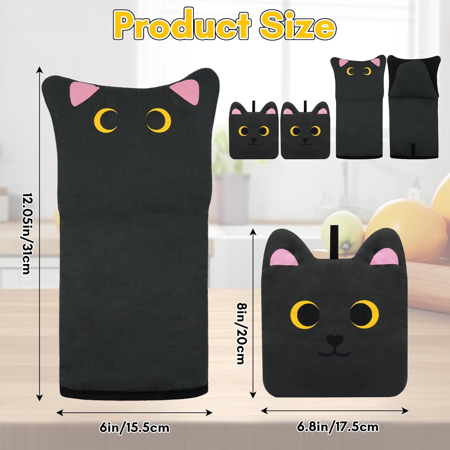 Oven Mitts for Kitchen Fun Heat Resistant Cat Mitts Set