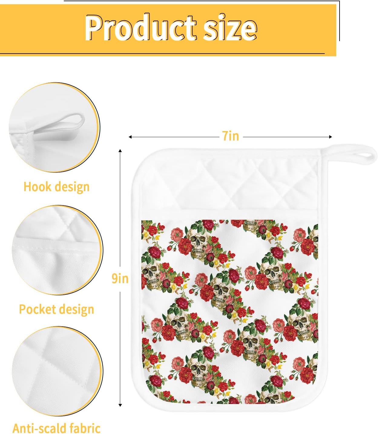 Vintage Skull Floral 5PCS Pot Holders