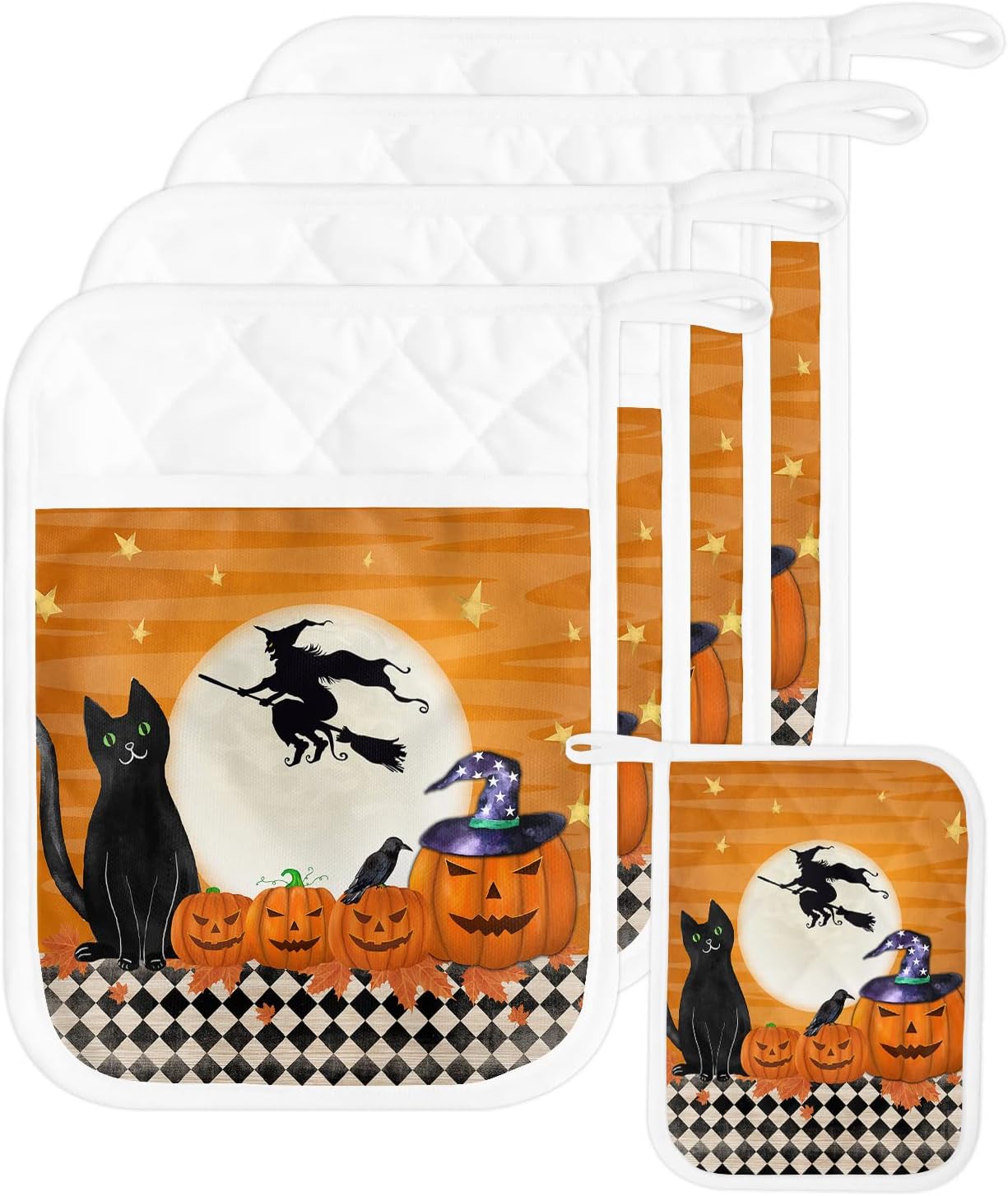 Halloween Witch Black Cat 5PCS Pot Holders 1