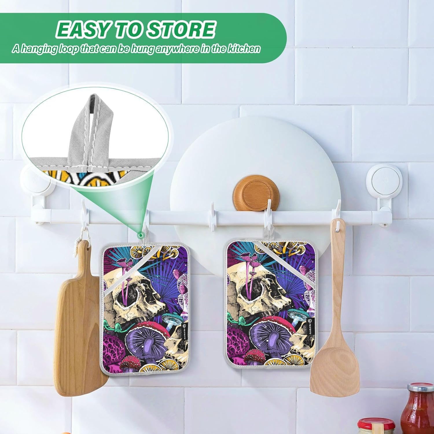 2-Piece Halloween Mushrooms Heat-Resistant Pot Holder Set for Baking Cooking