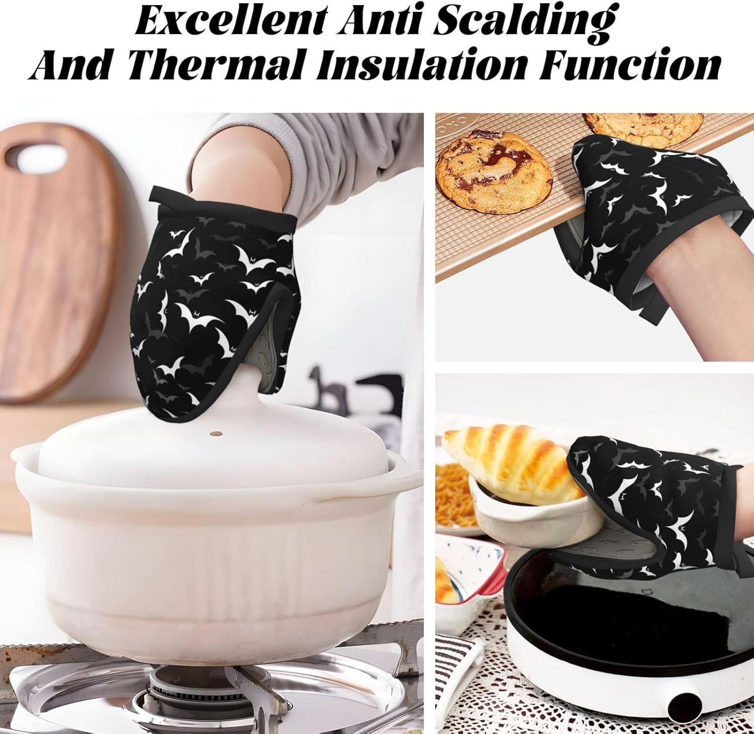 White Bats Silicone Oven Mitts