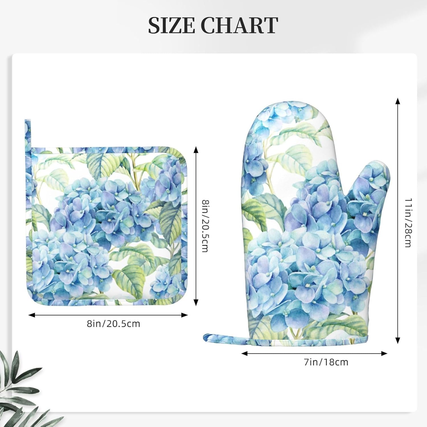 DYCBNESS Blue Hydrangea Silicone Oven Mitts Set 4pcs